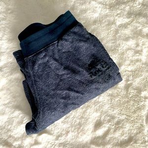 Roots navy blue sweatpants, loose ankle, drawstring waist, comfy cozy
